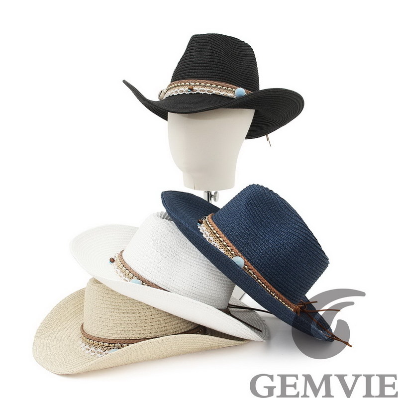 Paper Straw Color - GEMVIE Topi Jerami Koboi Musim Semi