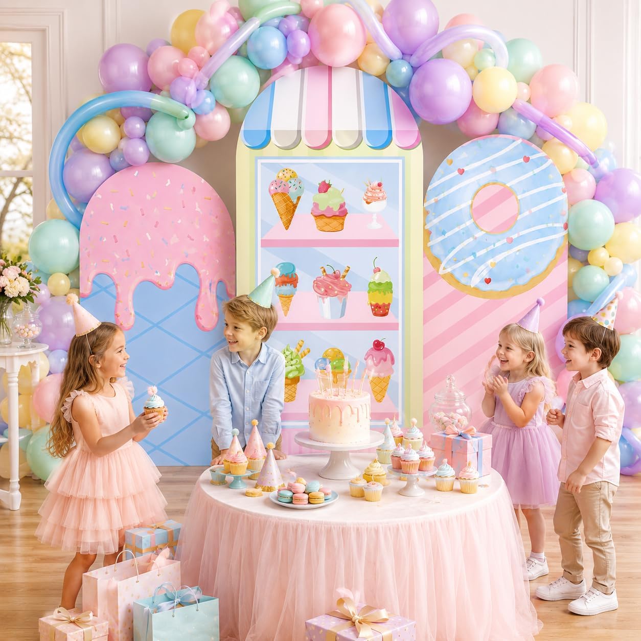 Dessert Table Backdrop - Latar Belakang Pesta Es Krim Dua
