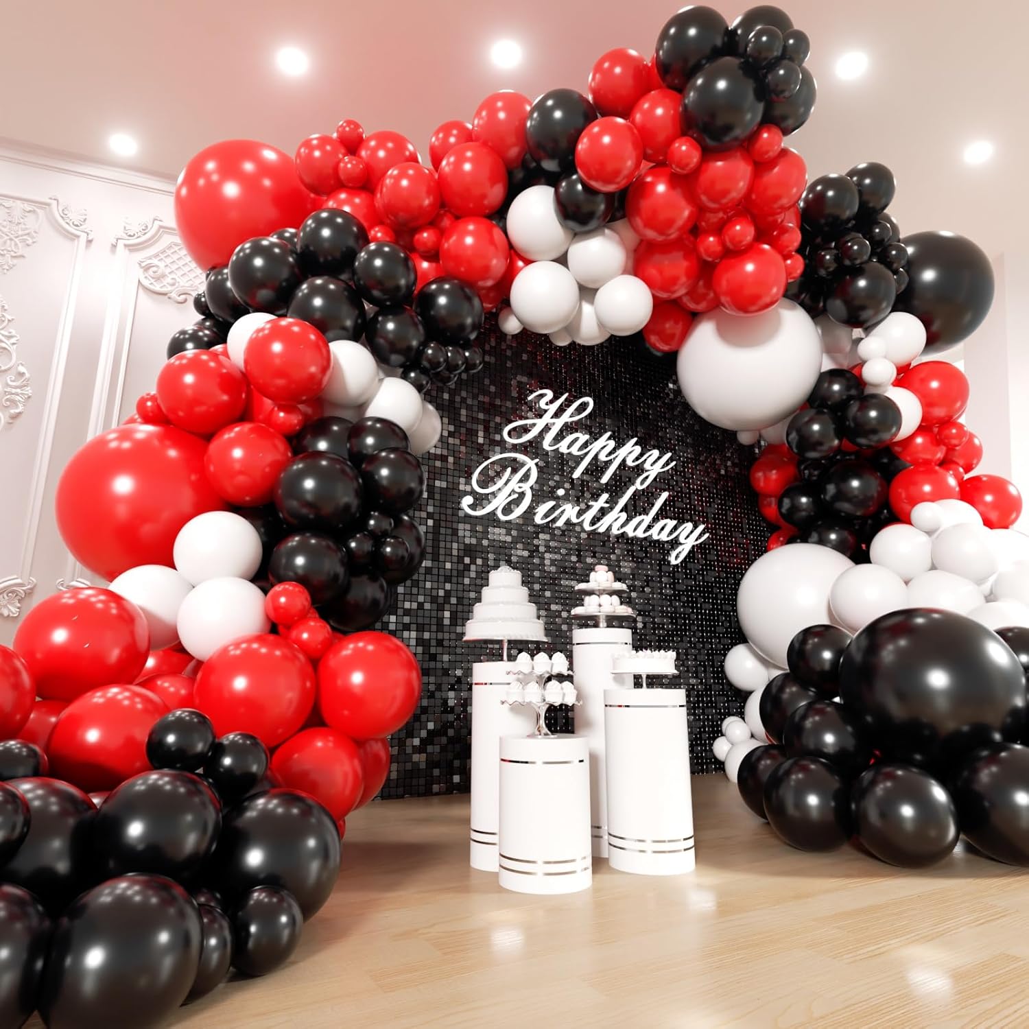 Balloon Arch Kit - 117Pcs Balon Merah, Hitam, dan Putih