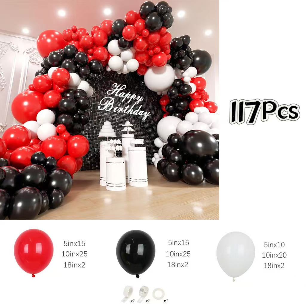 117Pcs Balon Merah, Hitam, dan - Balloon Arch Kit ulasan dan harga